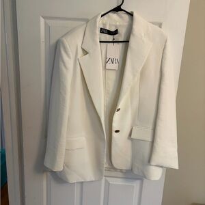 Zara White Single-Breasted Blazer